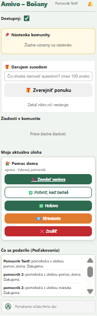 Detail žiadosti o susedskú pomoc v aplikácii Amivo s popisom úlohy